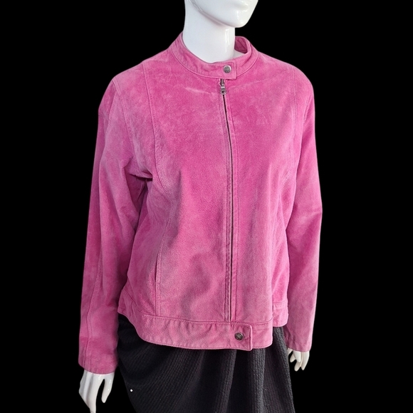 INC International Concepts Suede Pink XL Womens Jacket Silver Colored Zippers - Picture 4 of 16